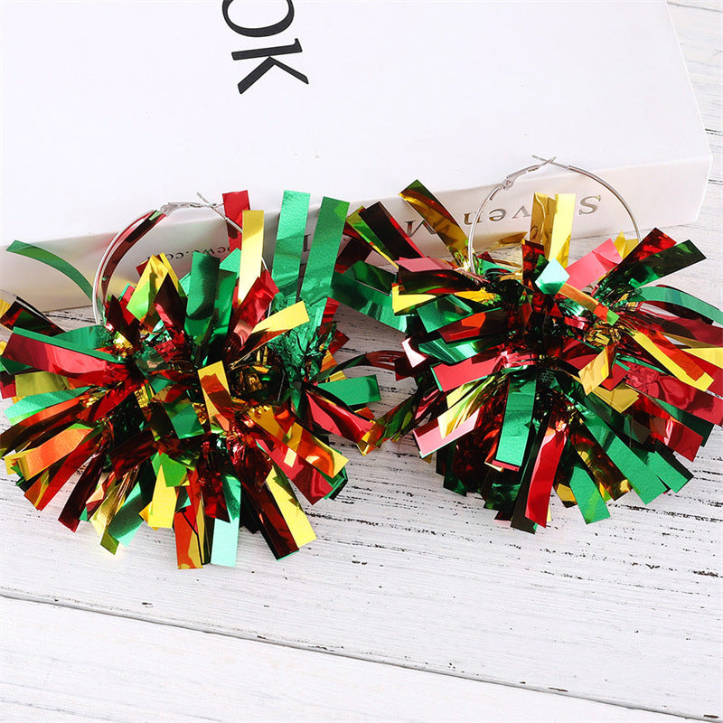 Unisex nan festive metallic tinsel pom pom hoop earrings Kalsten