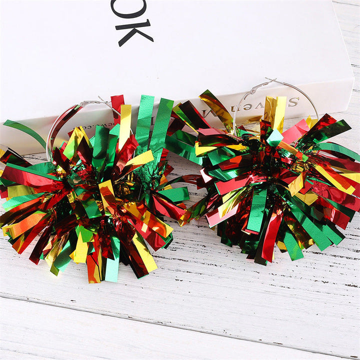 Unisex nan festive metallic tinsel pom pom hoop earrings Kalsten
