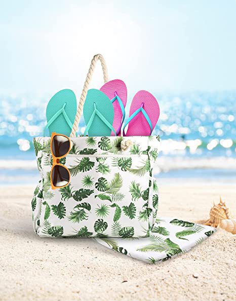 Beach bag with botanical motif and sturdy rope handles Kalsten
