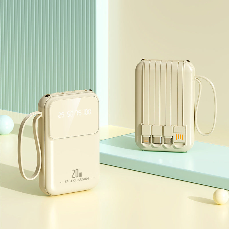 Portable power bank with integrated charging cables and smart charging status display Kalsten