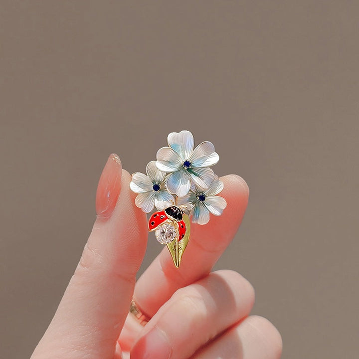 Flower brooch with ladybug and crystal Kalsten