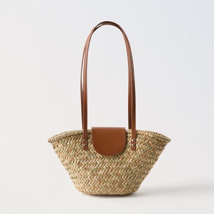 Handcrafted basket bag with leather flap Kalsten