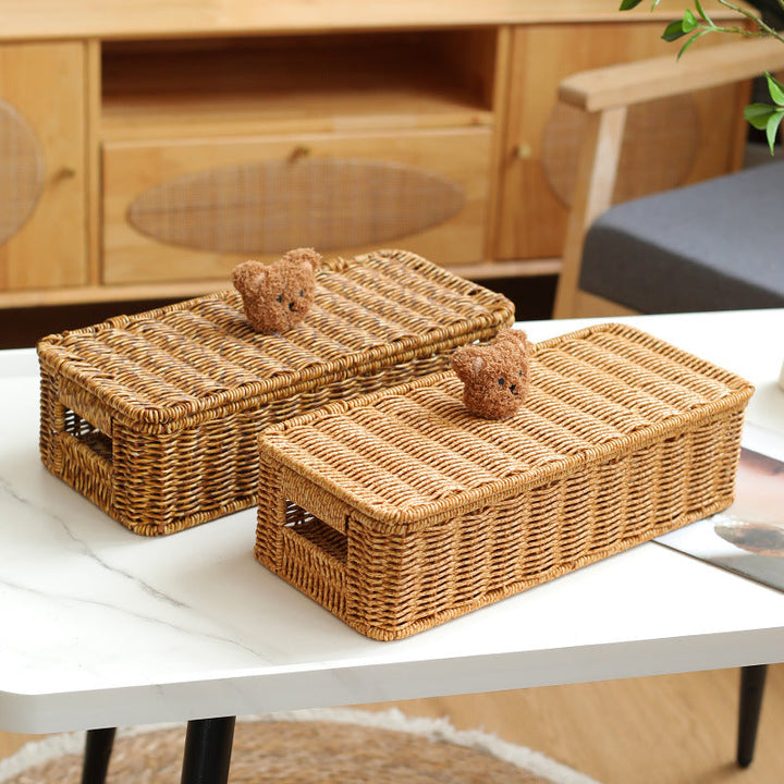 Decorative Woven Storage Box with Cute Bear Lid Kalsten