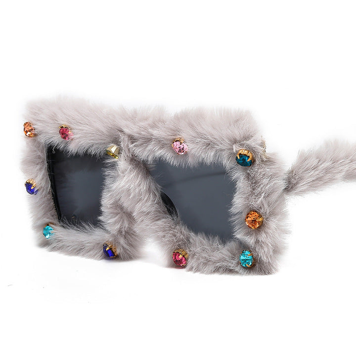 Ladies glamorous and luxurious sunglasses with fur-trimmed frame Kalsten