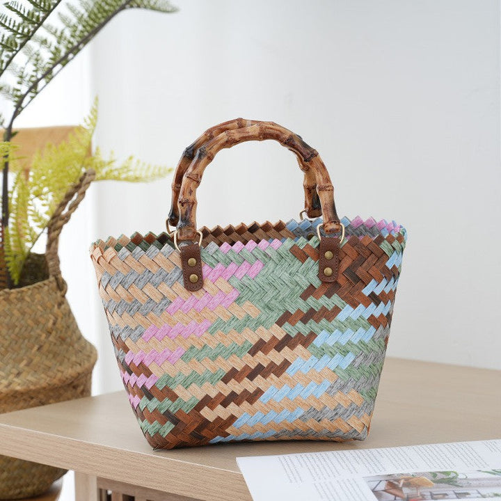 Bamboo Handle Bag Made of Braided Material Kalsten