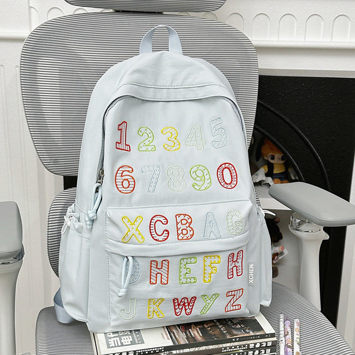 Playful Alphabet Embroidered Backpack
