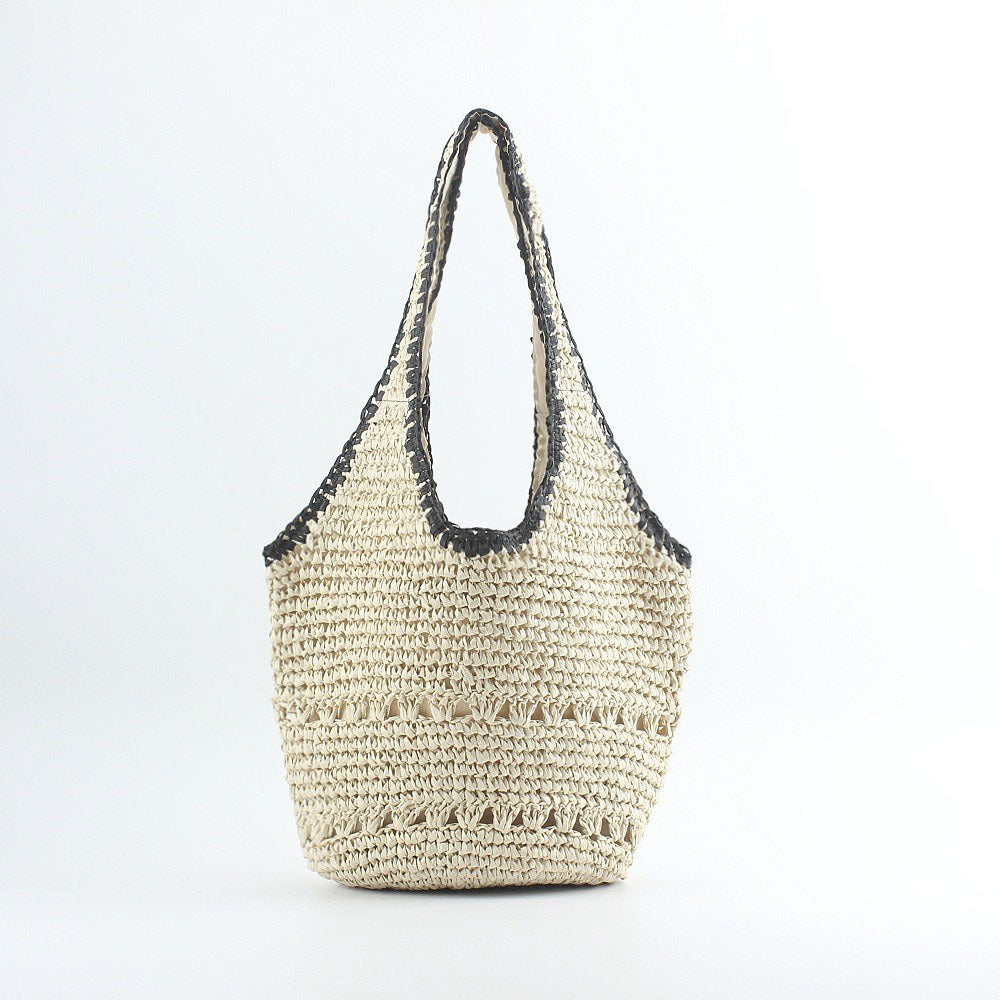 Beach shoulder bag made of hand-woven raffia with elegant lace trims Kalsten