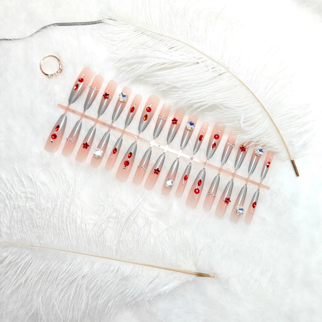 Artificial nails with glamorous design and sparkling accents Kalsten