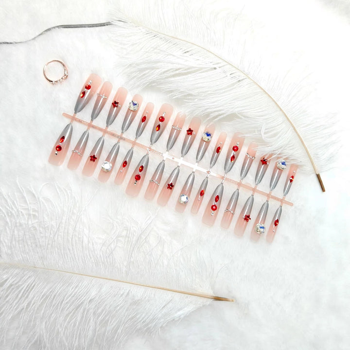 Artificial nails with glamorous design and sparkling accents Kalsten