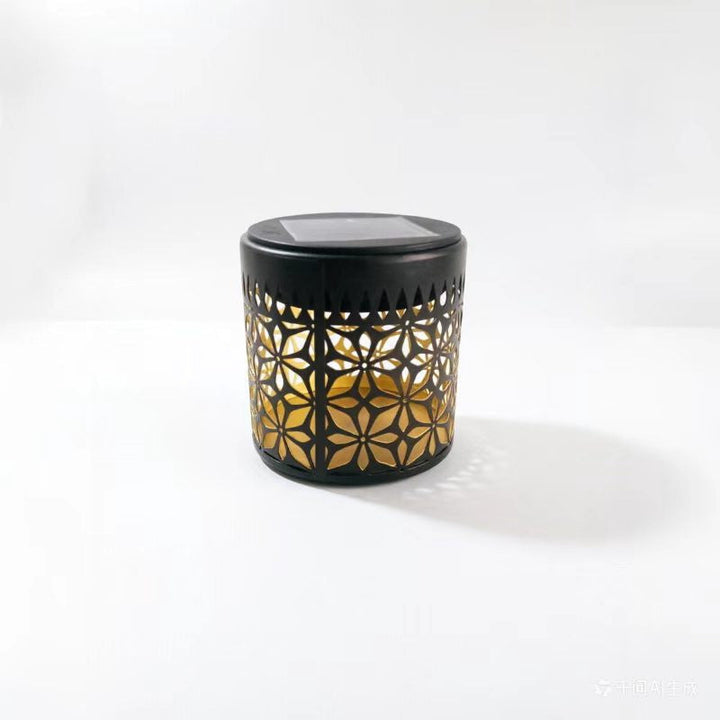 Decorative Solar-Powered Metal Lantern With Geometric Cutout And Warm LED Candle Effect Kalsten