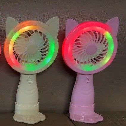 Unisex Portable Hand Fan with Creative Cat Ears and Colorful LED Lights Kalsten