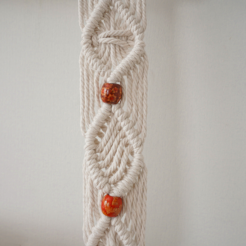 Macrame Hanging Shelf with Natural Wood Accents Acalora