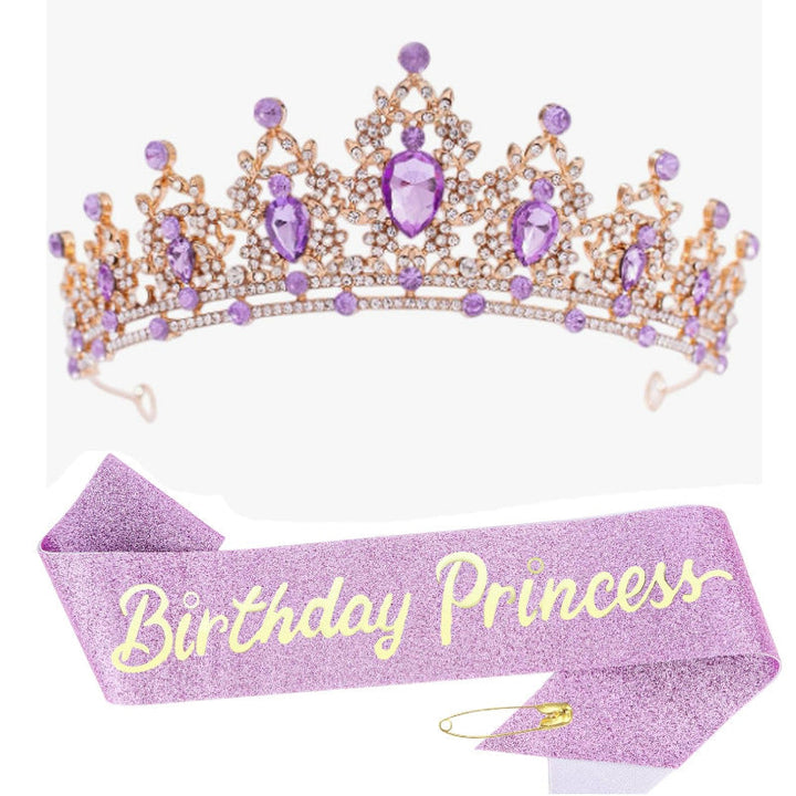 Girl crown with sparkling crystals and elegant birthday sash set Kalsten