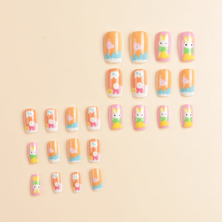 Artistic Seasonal Bunny-Themed Press-On Nail Art Kalsten