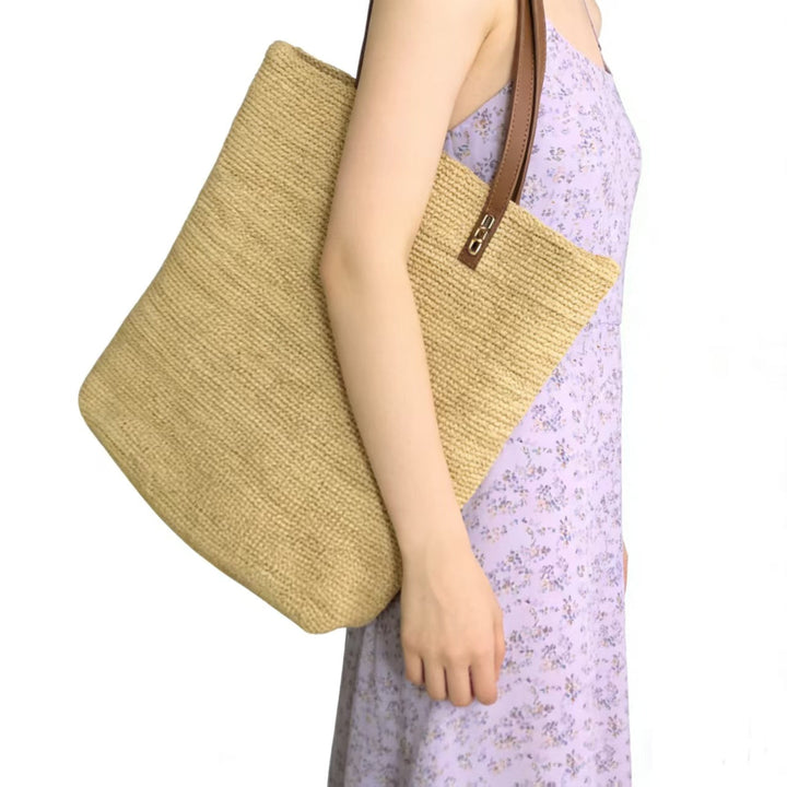 Handbag Made of Sustainably Woven Natural Material with Elegant Leather Handles Kalsten