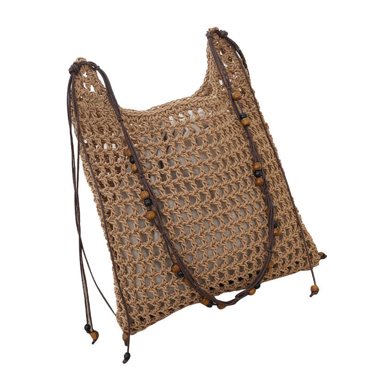 Handmade net tote bag with wooden accents Kalsten
