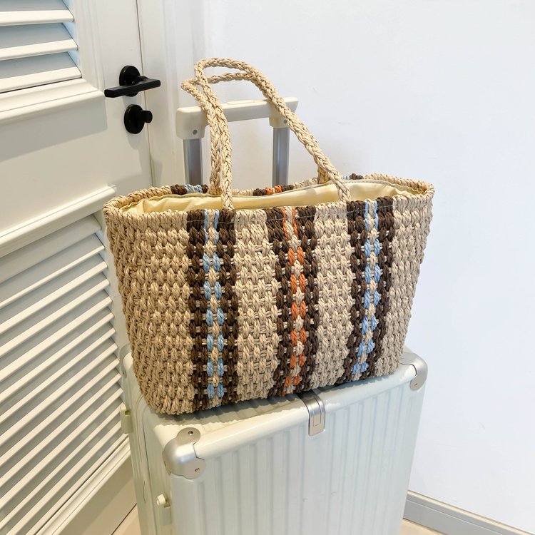 High-quality natural straw tote bag with colorful stripes Kalsten