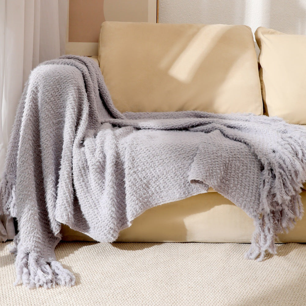 Women's knitted blanket with softest fleece and decorative fringes Kalsten
