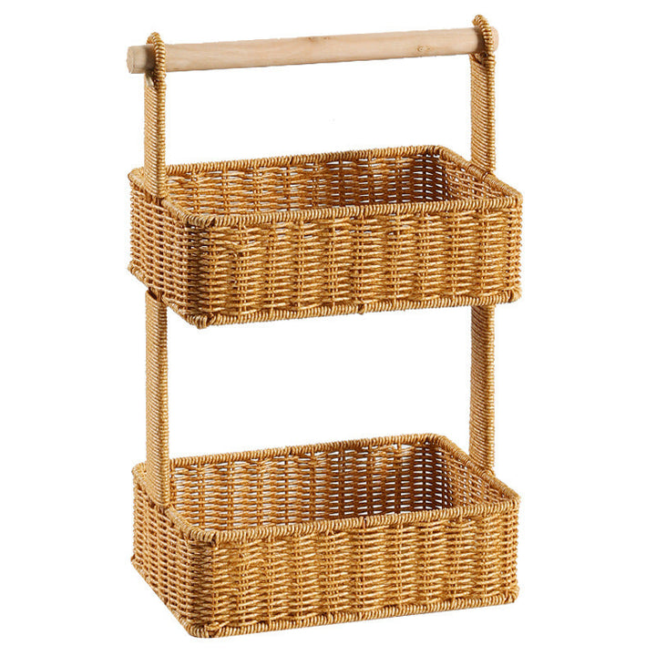Unisex Two-Tier Storage Basket with Wooden Handle Kalsten