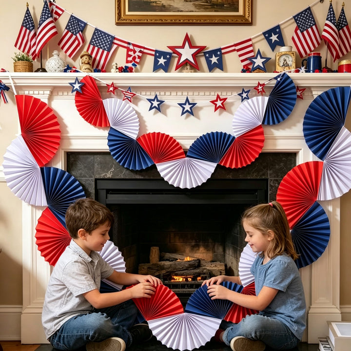 Unisex nan patriotic layered paper fan garland and star pennant banner Kalsten