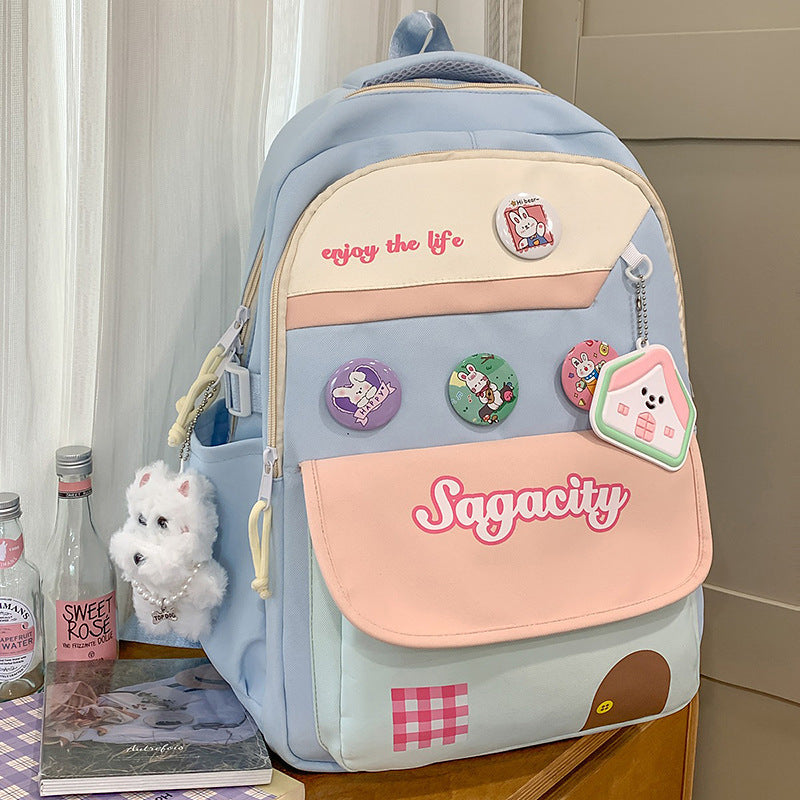 Cute Character-Themed Multi-Pocket School Backpack