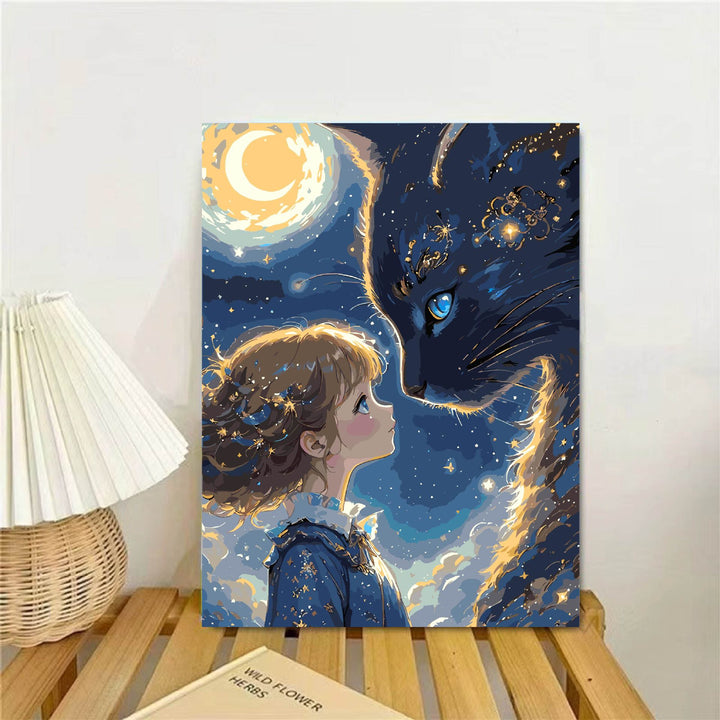 Whimsical Fantasy Cat and Girl Wall Art Kalsten