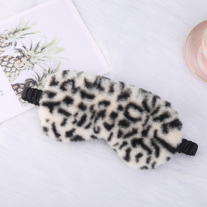 Women's luxury faux fur sleep mask with leopard print, extra soft padding and elastic comfort band Kalsten