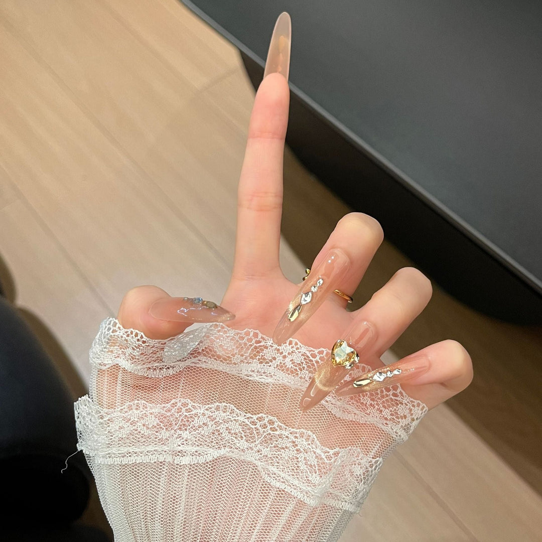 Elegant Rhinestone-Embellished Long Press-On Nail Extensions Kalsten