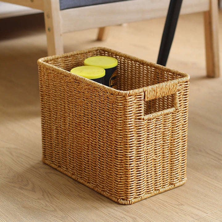 Handwoven Rectangular Storage Basket with Cutout Handles Kalsten