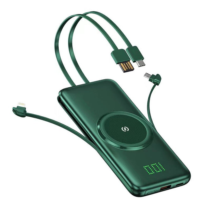 Portable power bank with wireless charging function and integrated charging cable Kalsten