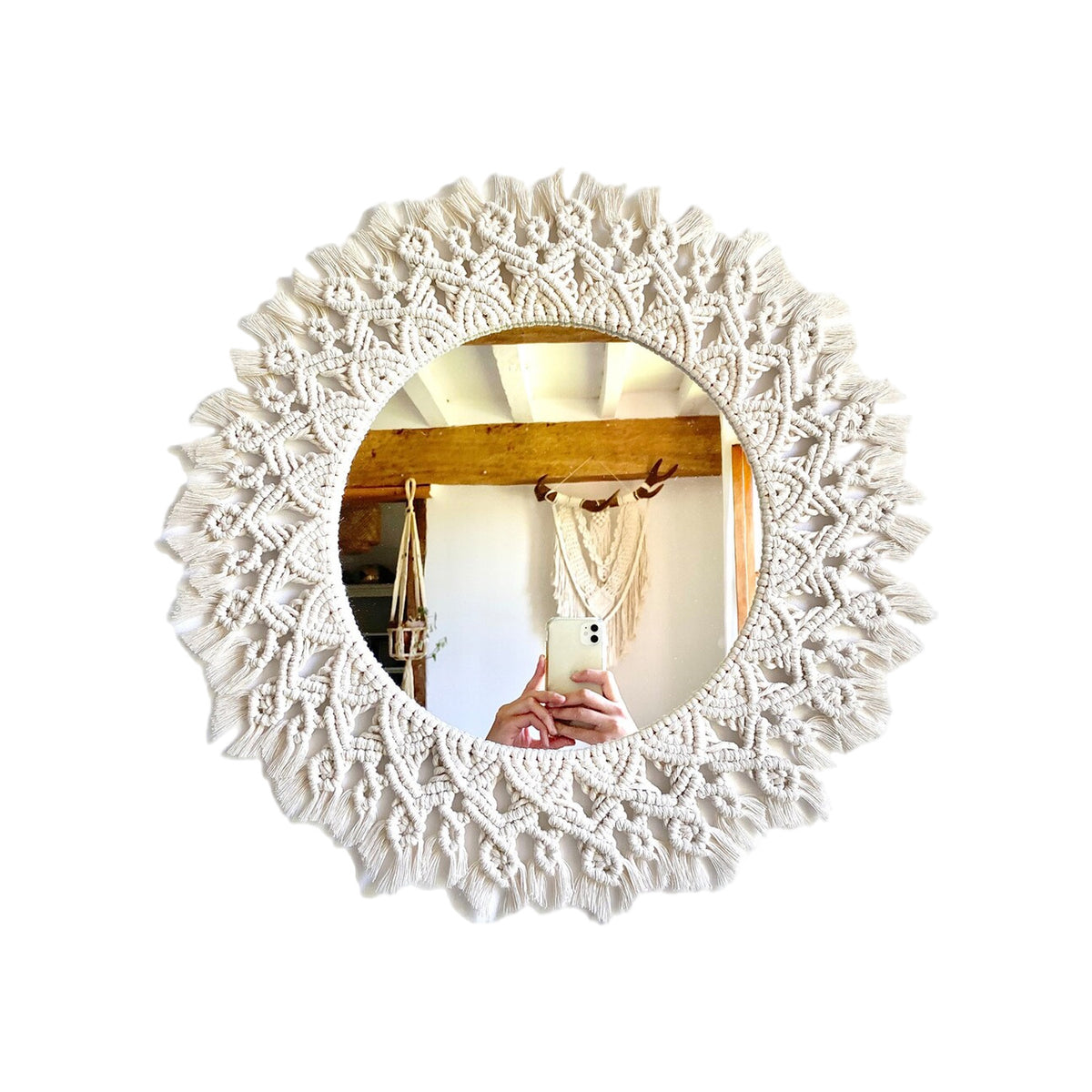 Decorative Macrame Round Wall Mirror Acalora