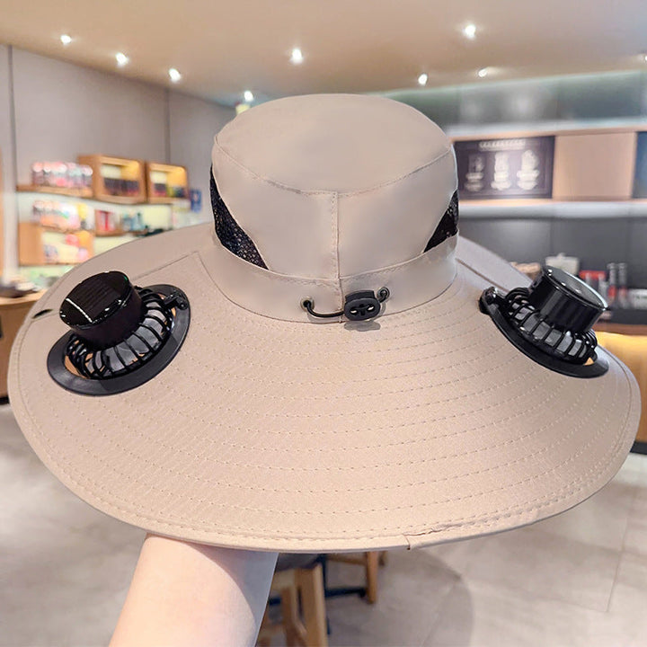 Bbreathable sun hat with two integrated mini fans, wide brim and adjustable chin strap Kalsten