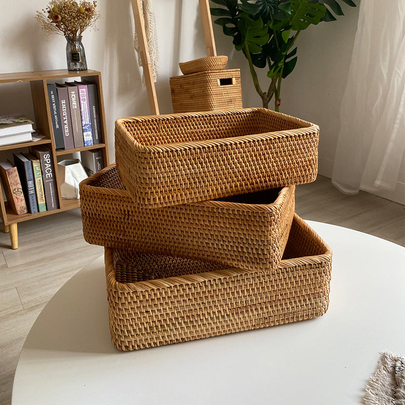 Women rectangular storage basket made of handwoven natural material Kalsten
