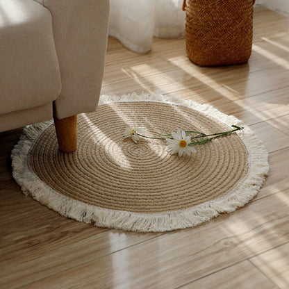 Round Jute Rug with Fringes Acalora