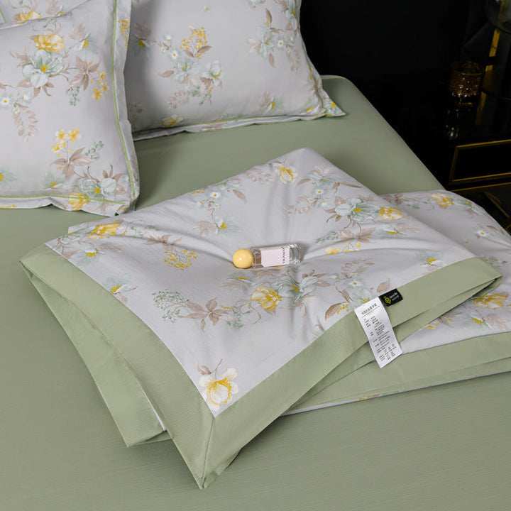 Floral Cotton Sateen Duvet Cover Set With Piped Border And Matching Pillow Shams