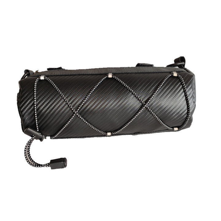 compact medium tubular bicycle handlebar storage bag with reflective bungee and Velcro attachment Kalsten