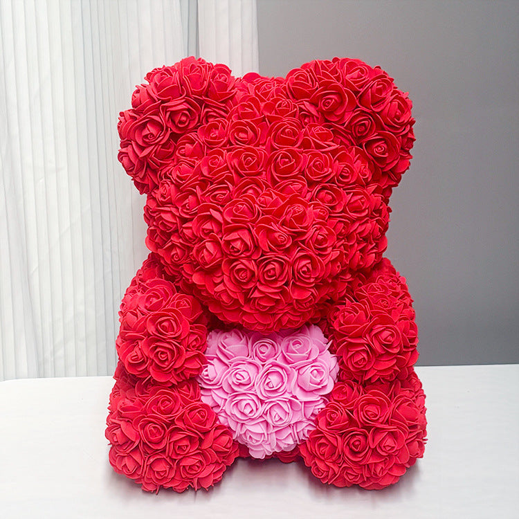 Handcrafted Rose-Foam Teddy Bear Gift Sculpture With Heart Accent