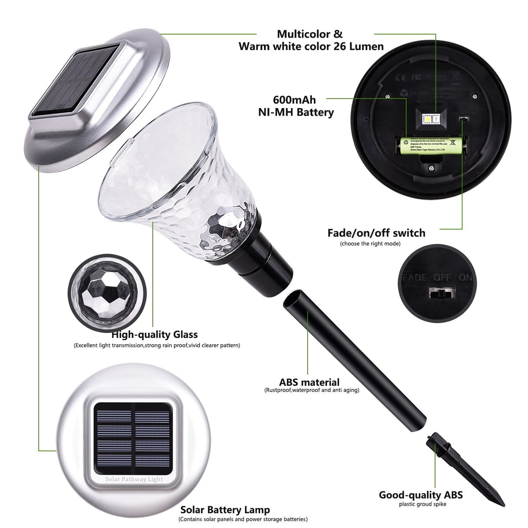 Solar LED Projecting Pathway Stake Lights With Color-Changing Crystal Lens And Dusk-To-Dawn Sensor Kalsten