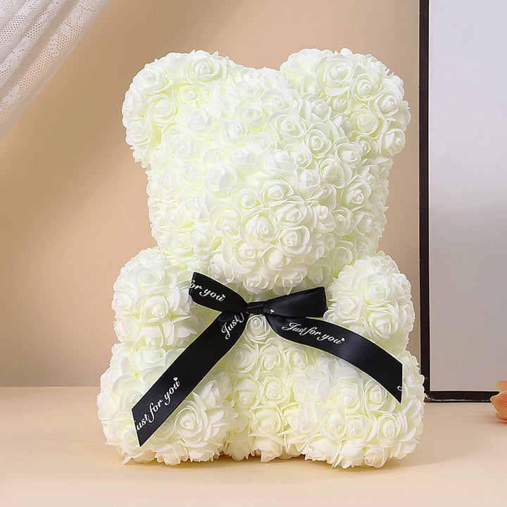Foam Rose Teddy Bear Gift Sculpture With Satin Ribbon Bow