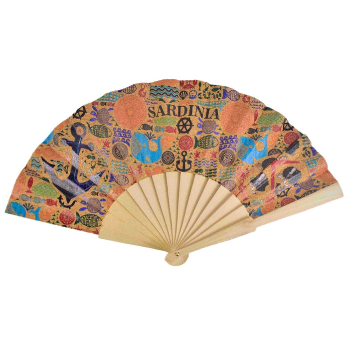 Ladies fan with cultural motif and elegant wooden frame Kalsten