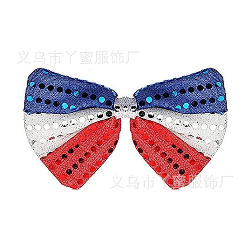 Women's Independence Day sequin flag-inspired hair bow clip with alligator clasp and rhinestone center Kalsten