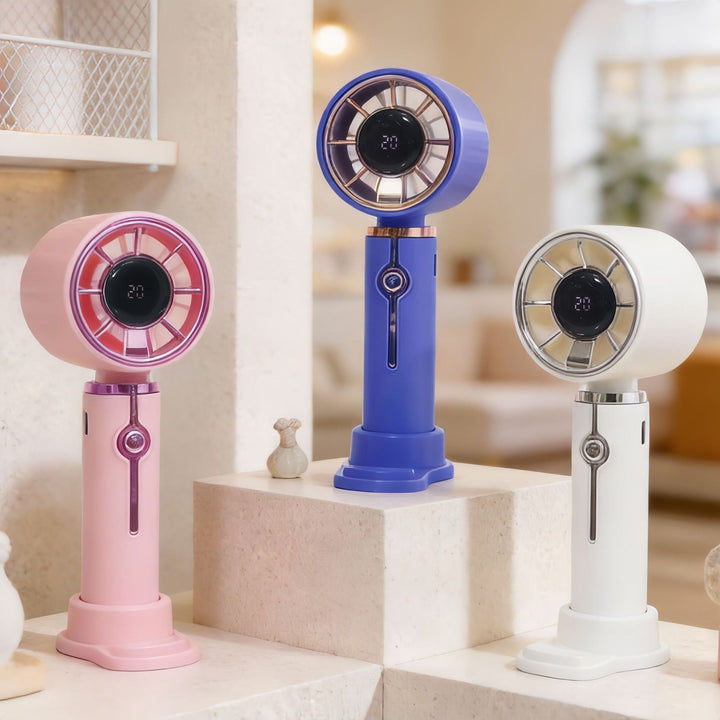 Women's Portable Hand Fan with LCD Temperature Display and USB Charging Function Kalsten