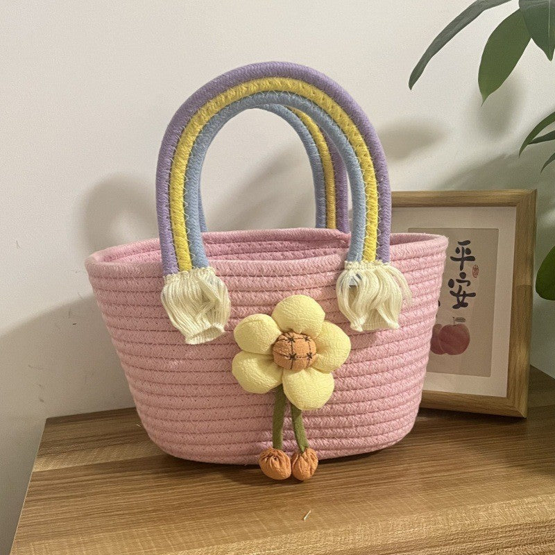 Women's handmade basket bag with color-coordinated handle accents Kalsten