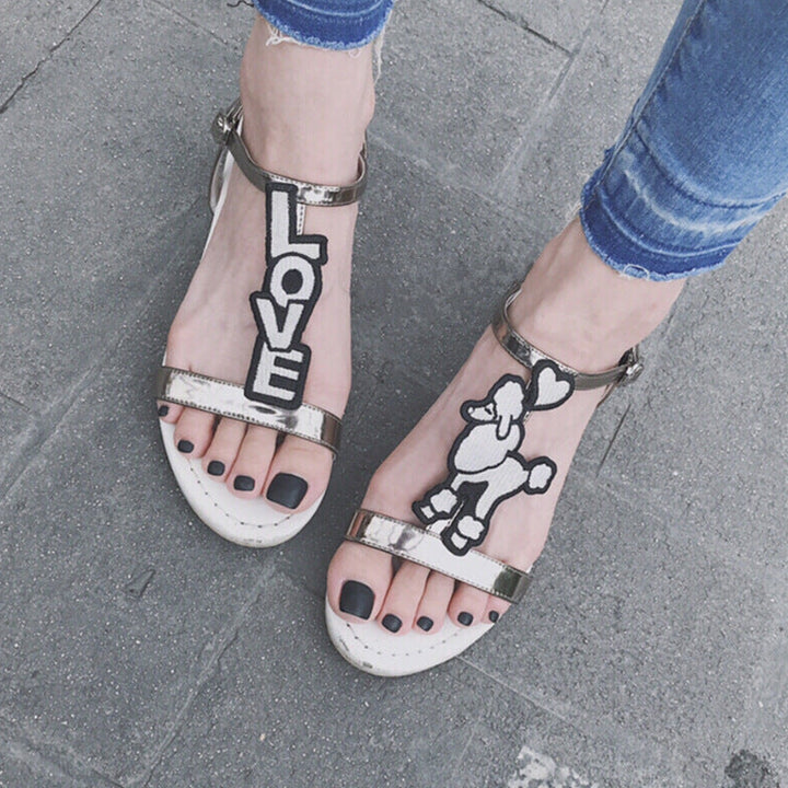 Sandals with Creative Lettering and Poodle Design Kalsten