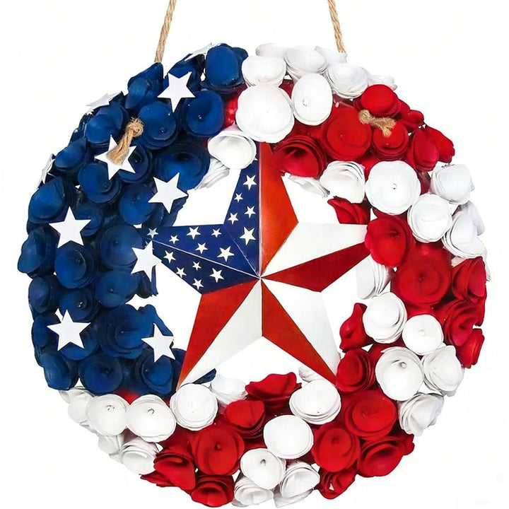 Unisex nan Patriotic Americana Heart Flag Wreath with Ribbon Mesh, Wooden Heart Cutout and Star Accent Bowlsift Kalsten