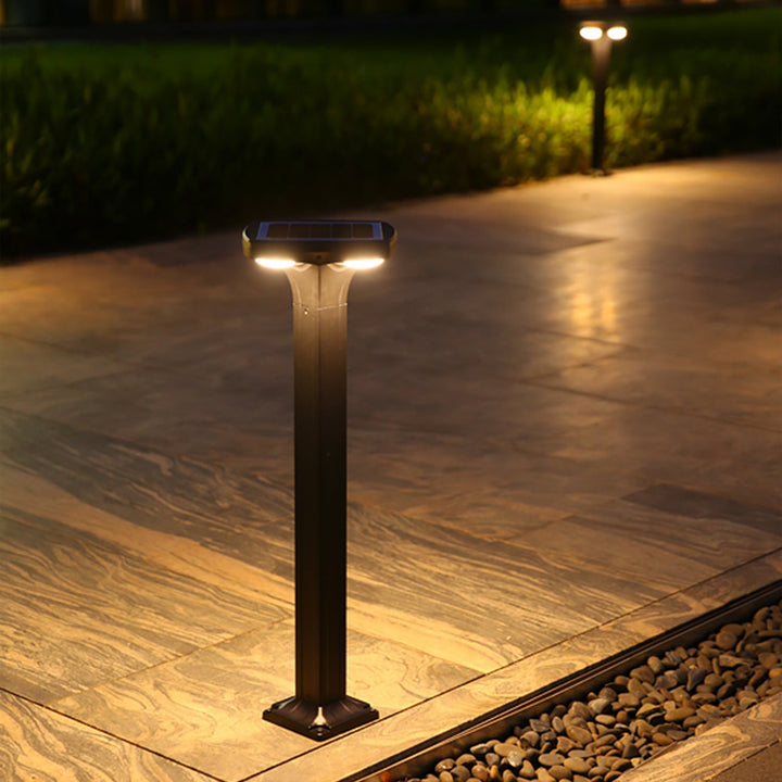 Solar-Powered Low-Profile LED Pathway Bollard Light With Dual Downlights And Anchor Base Kalsten