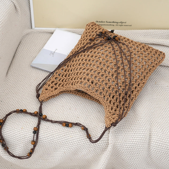 Handmade net tote bag with wooden accents Kalsten