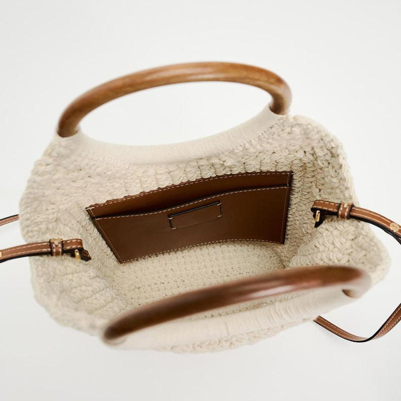 Handcrafted tote bag with round wooden handle Kalsten