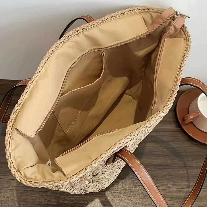 Handbag with Woven Design and Leather Handles Kalsten