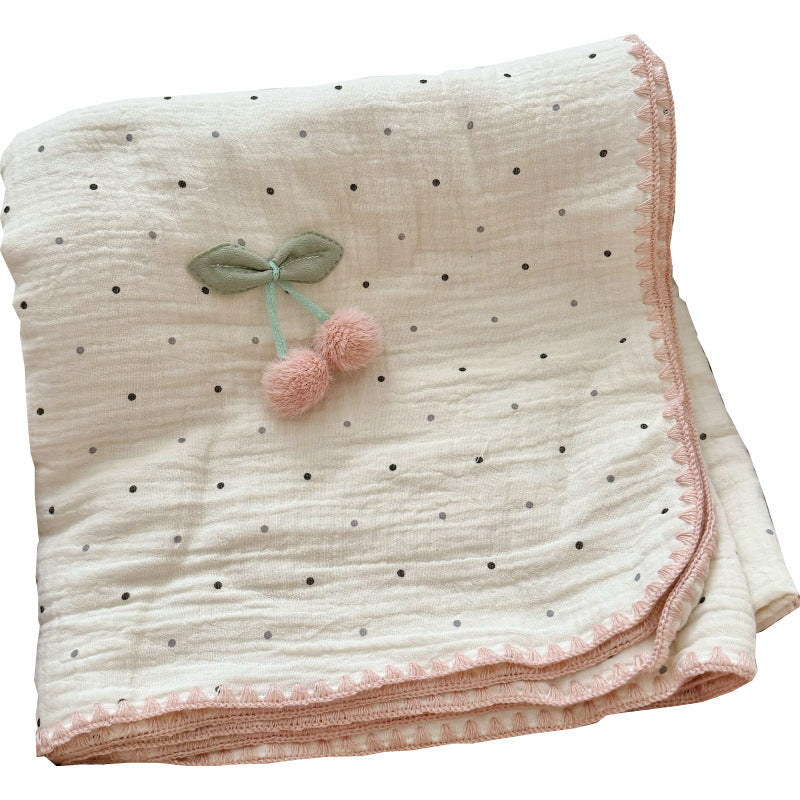 Unisex Cozy Muslin Blanket with Playful Pom-Pom Design Kalsten